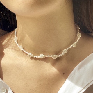 Vòng Cổ Handmade Daisy Fresh Water Pearl Beads Màu Trắng