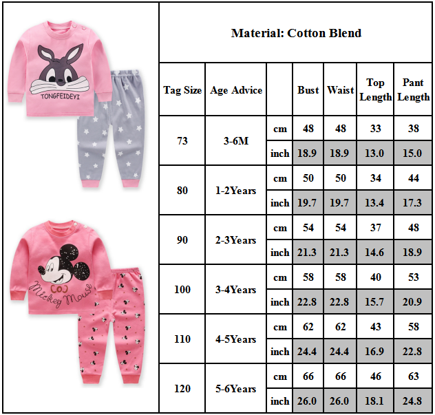 Kids Pyjamas Sets Boys Girls Long Sleeve Cartoon Cotton Sleepwear