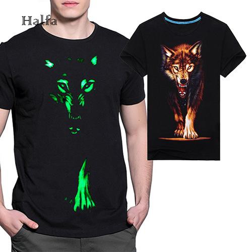 Áo thun nam tay ngắn in hình sói dạ quang sáng tạo | BigBuy360 - bigbuy360.vn