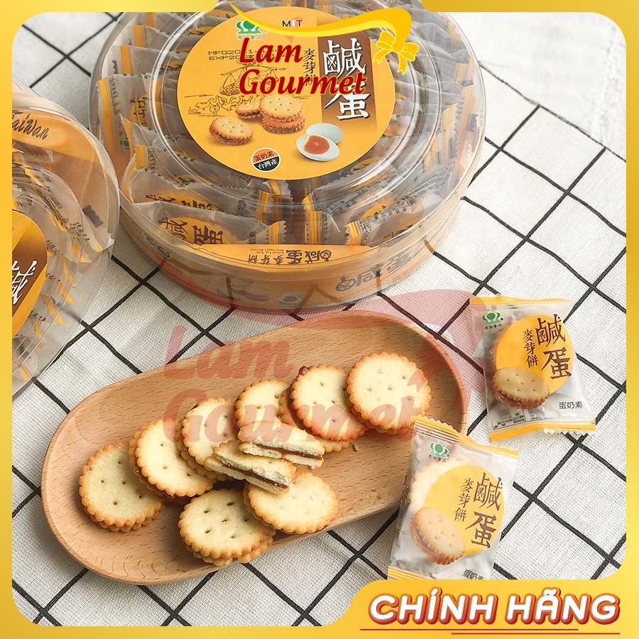 Bánh Quy Trứng Muối Đài Loan MIT Hộp Tròn Nhân Ngon Giòn Dẻo Nhập Khẩu Cao Cấp 180g - Lam Gourmet