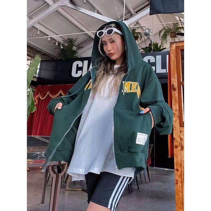 Áo khoác mũ trùm dài tay in họa tiết phong cách mùa thu cho phái nữ | BigBuy360 - bigbuy360.vn