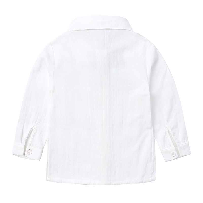 Bộ Áo Sơ Mi Cotton Dài Tay Đính Nơ + Quần Yếm Lịch Lãm Cho Bé Trai 1 Tuổi