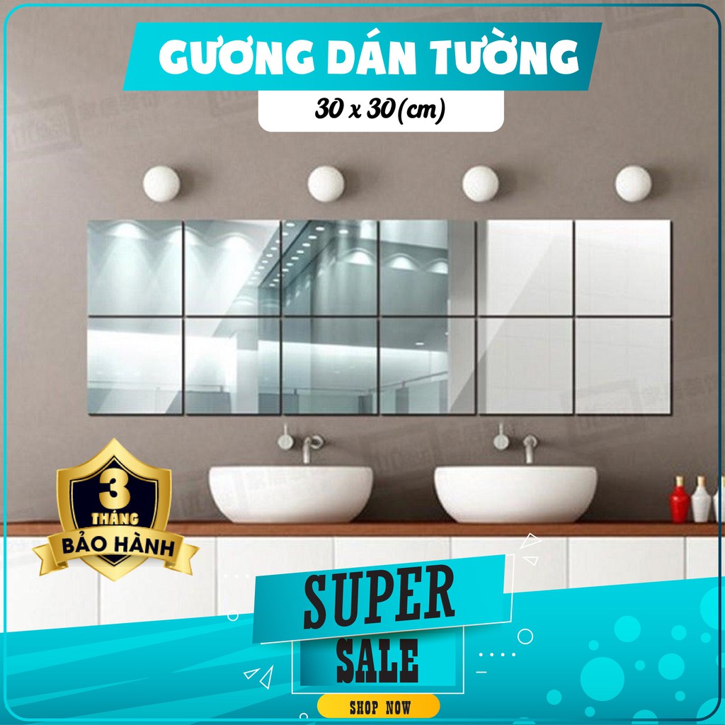 Bộ 3 Gương dán tường nhà tắm phòng phòng bếp khách trang trí kích thước 30x30cm,gương dẻo