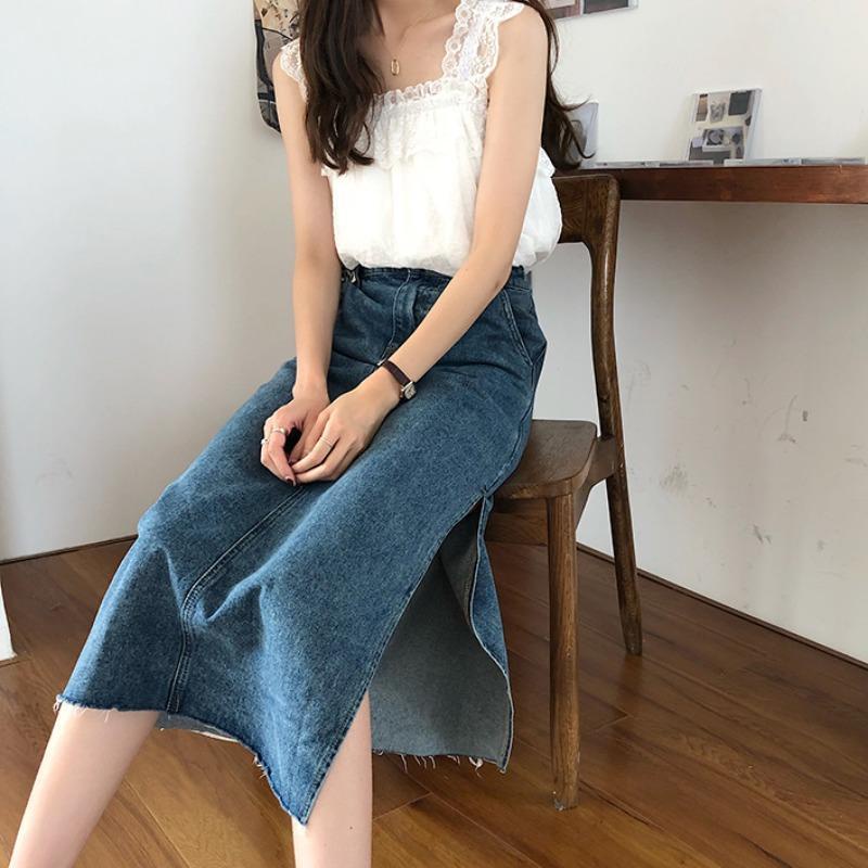 Chân váy jean Chữ A Lưng Cao Thời Trang Dành Cho Nữ