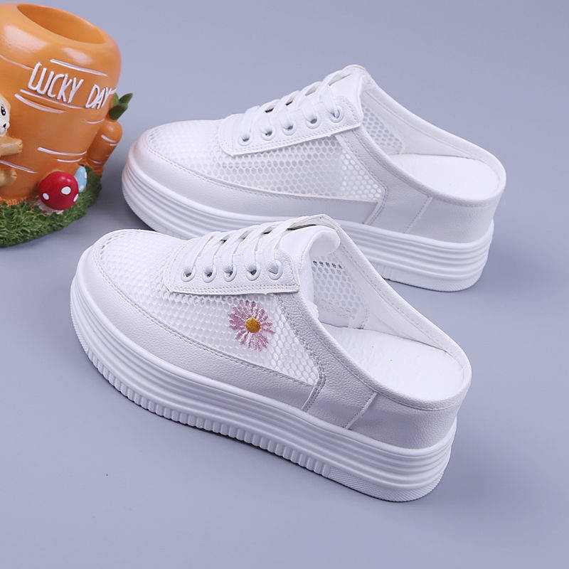 Dép Bít Mũi Đế Dày Tăng Chiều Cao Phối Lưới Thoáng Khí Thời Trang Hè Thu Phong Cách