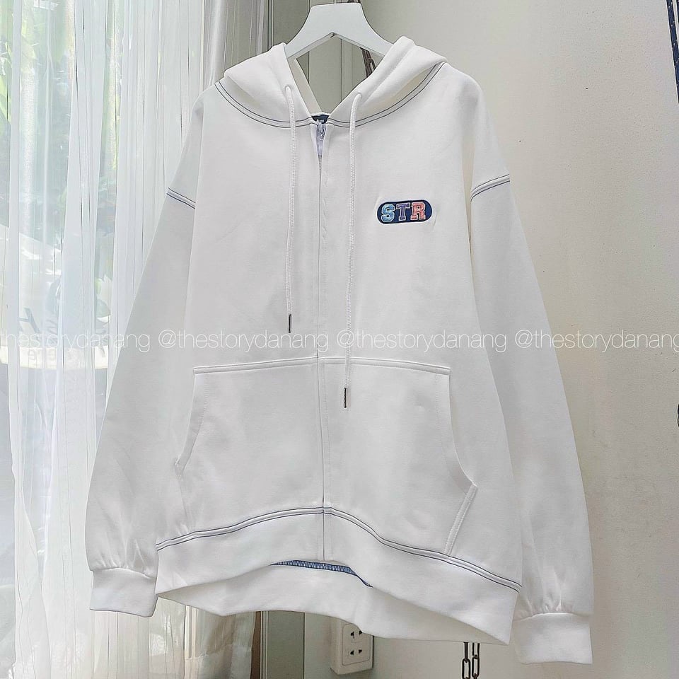 Áo hoodie zip nữ-Áo khoác zip nữ local brand STR trơn thêu nổi chất nỉ dày dặn