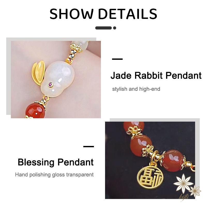 Vòng Tay Hạt Ngọc Bích Đỏ Hình Thỏ Thời Trang Cao Cấp Thích Hợp Làm Quà Tặng Valentine