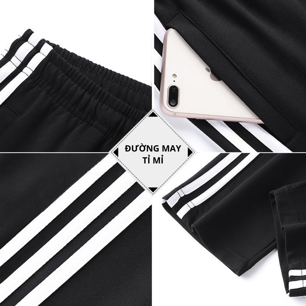 Quần thể thao 3 sọc nam nữ co giãn vải thun poly 2 da mềm mịn ARIOSO QDN03