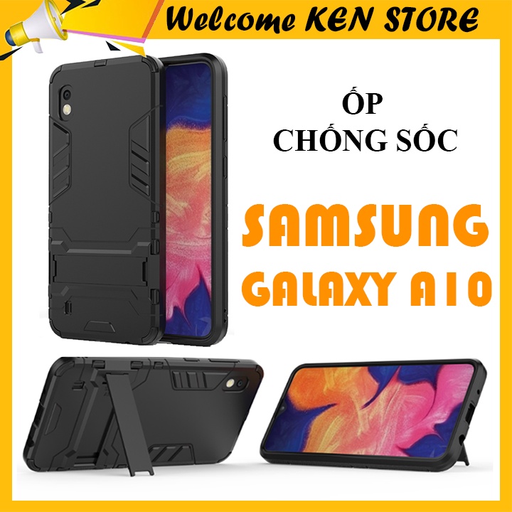 Ốp Lưng Samsung Galaxy A10 IRON MAN chống sốc Có Chân Chống Xem Video - Màu Đen/ Xanh Đen