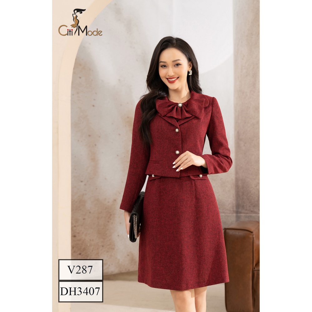 Vest dạ đỏ tay dài công sở CITI MODE cổ ve V287