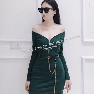 Đai váy xích thả loại chun phối da( ảnh thật phía sau)