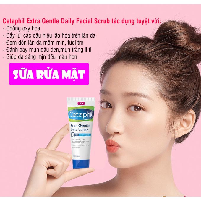 Sữa rửa mặt có hạt Cetaphil Extra Gentle Daily Scrub 178ml #Làm sạch sâu, kiềm dầu, ngừa mụn cám và đầu đen (Tuýp)