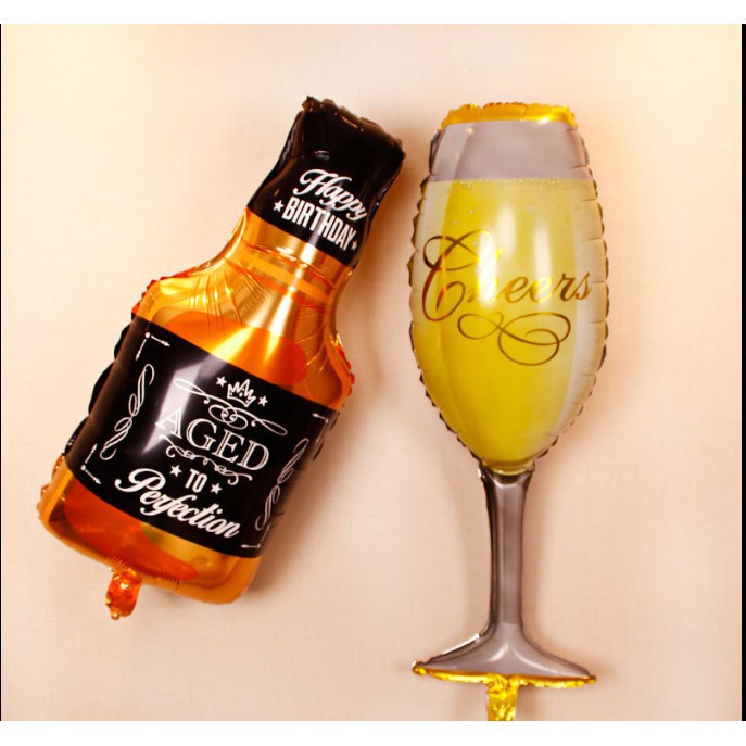 Bóng hình chai ly champagne, vương miện size to trang trí tiệc, trang trí sinh nhật