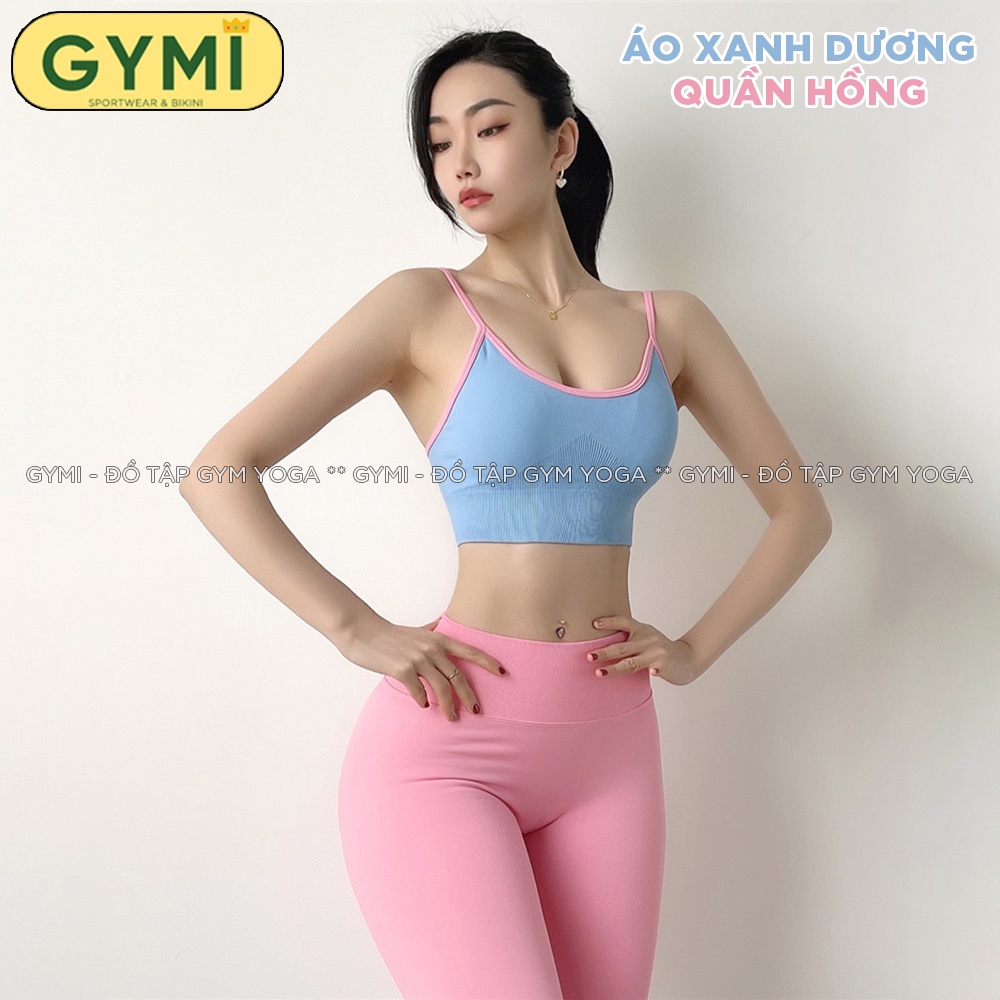 Set bộ đồ tập gym yoga nữ GYMI SET24 gồm áo bra 2 dây và quần legging chất dệt co giãn cao cấp