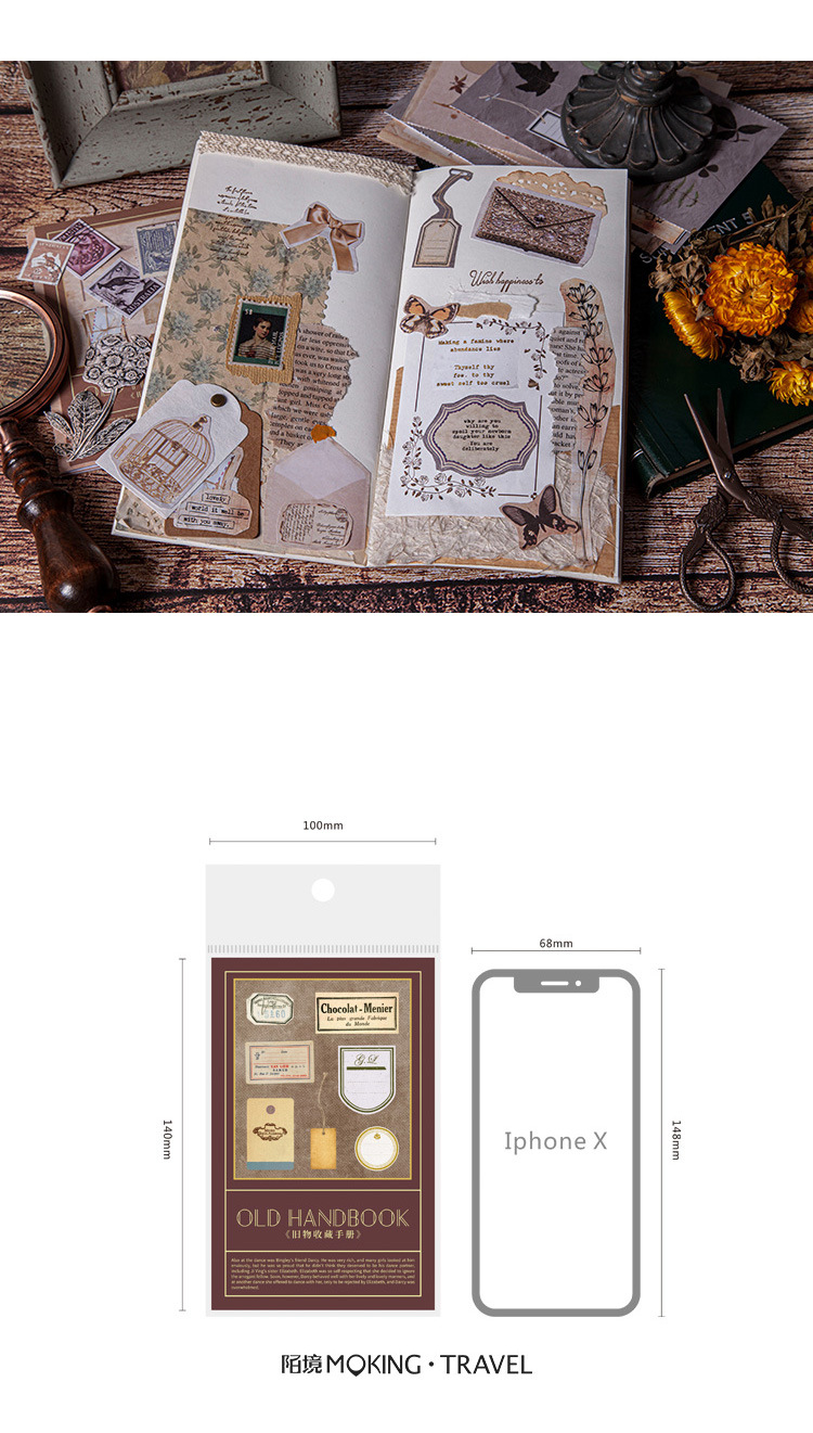 DecorMe Sticker vintage set 8 miếng dán tự cắt nhiều hình phong cách cổ điển OLD HANDBOOK