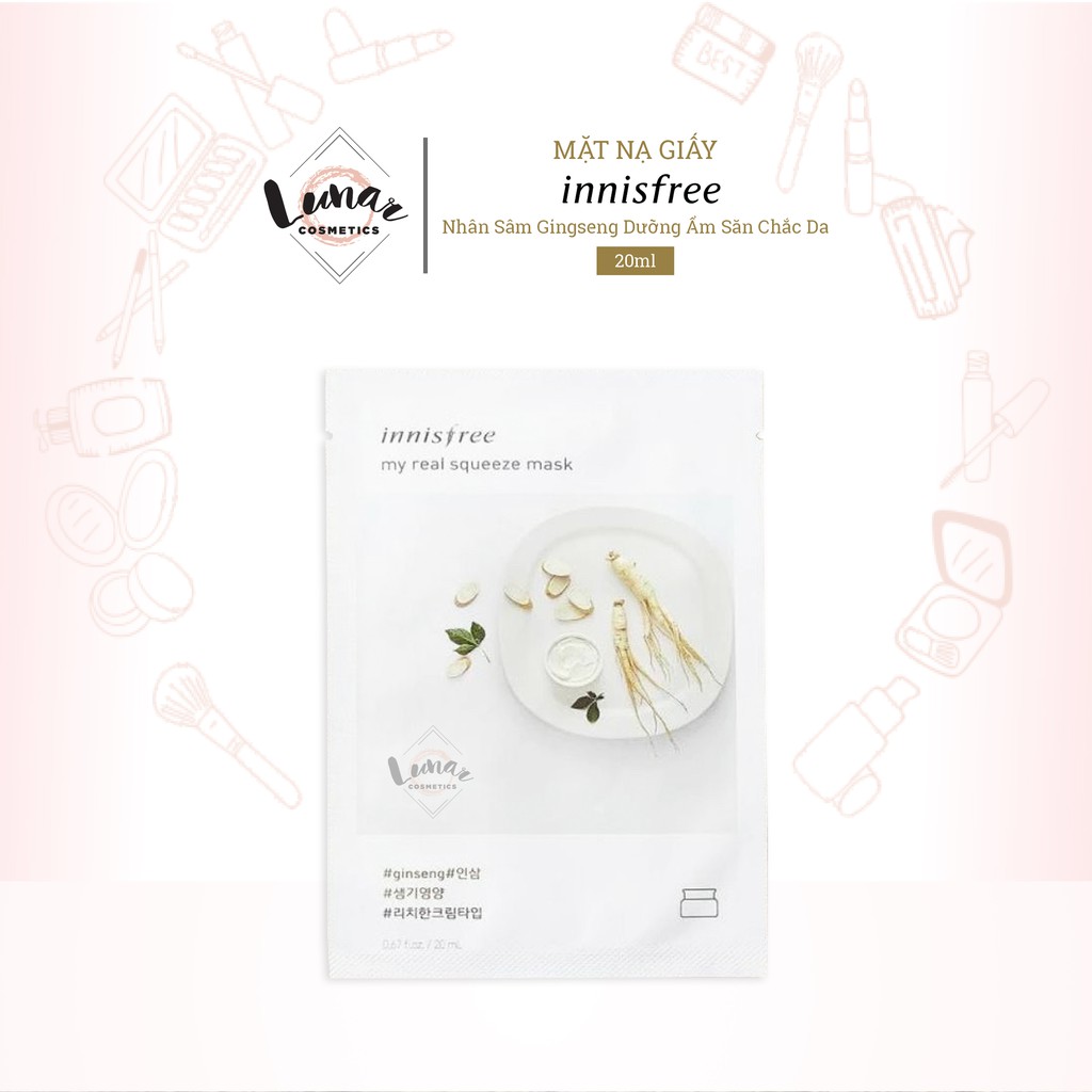 Mặt Nạ Giấy Innisfree My Real Squeeze Mask Nhân Sâm Gingseng Dưỡng Ẩm Săn Chắc Da