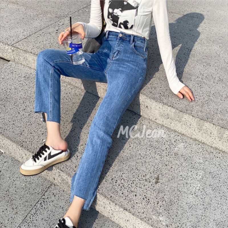 Quần jean nữ xanh đậm nhạt cắt gấu hot hit 2022 | BigBuy360 - bigbuy360.vn