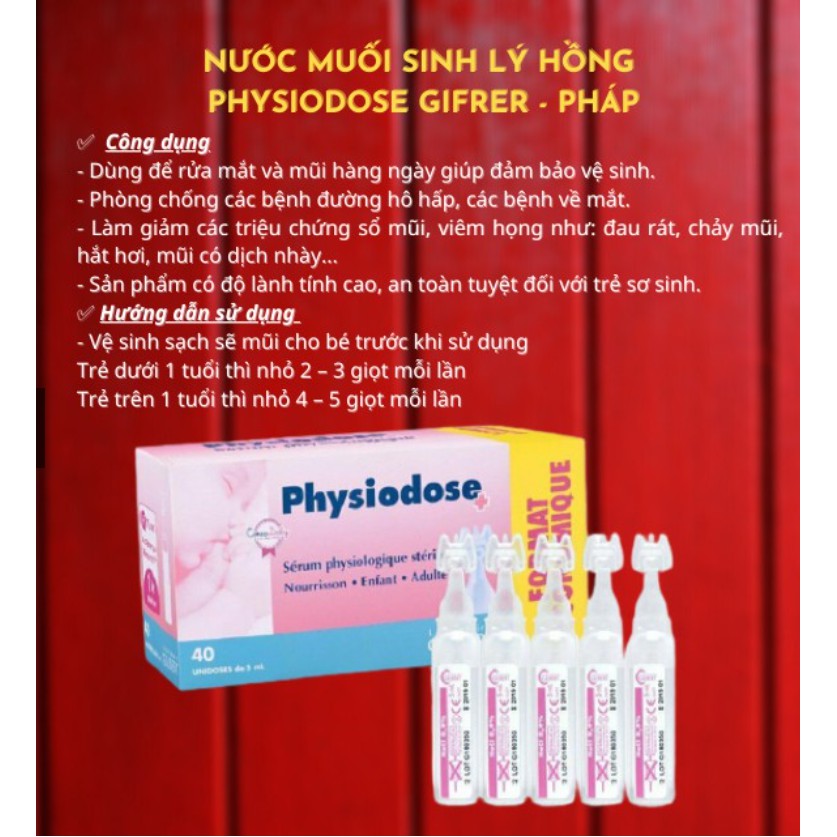 Nước Muối Sinh Lý Gifrer - Physiodose Pháp Tép Hồng/ Xanh/ Vàng Cho Bé Từ Sơ Sinh