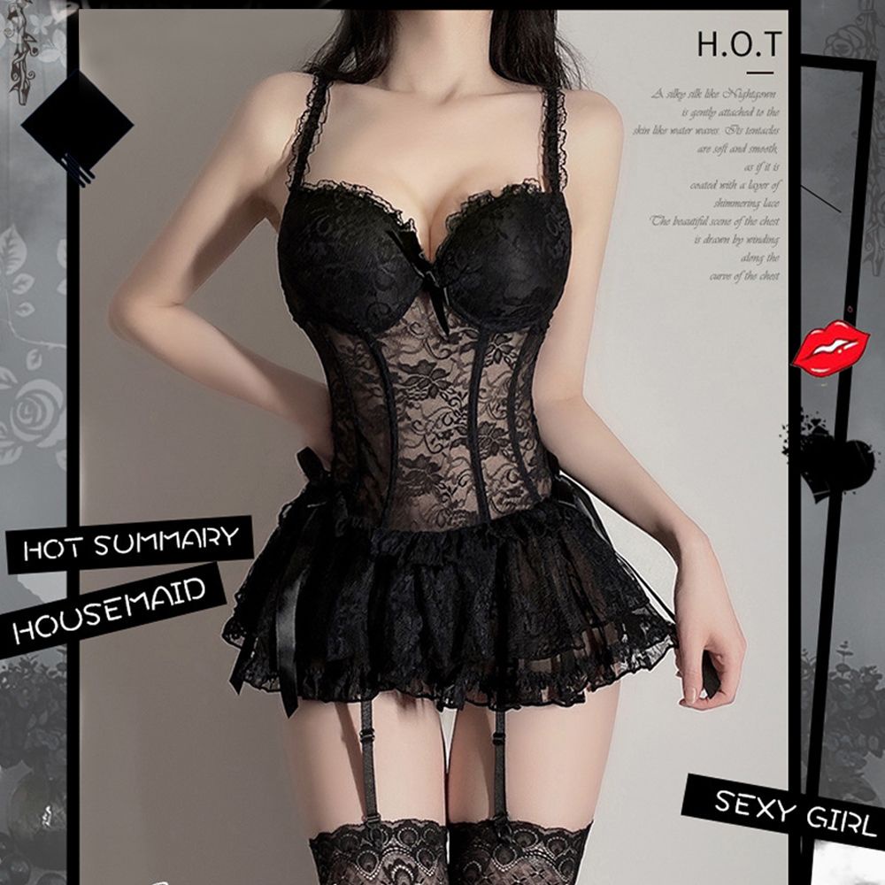Bộ Đầm Ngủ Hai Dây Kèm Quần Lót Lọt Khe Phong Cách Lolita Quyến Rũ Cho Nữ | BigBuy360 - bigbuy360.vn