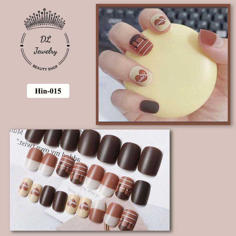 Bộ nail kèm keo nhám hoạ tiết trái tim,chocolate đáng yêu dành cho nữ siêu hot Mã 015