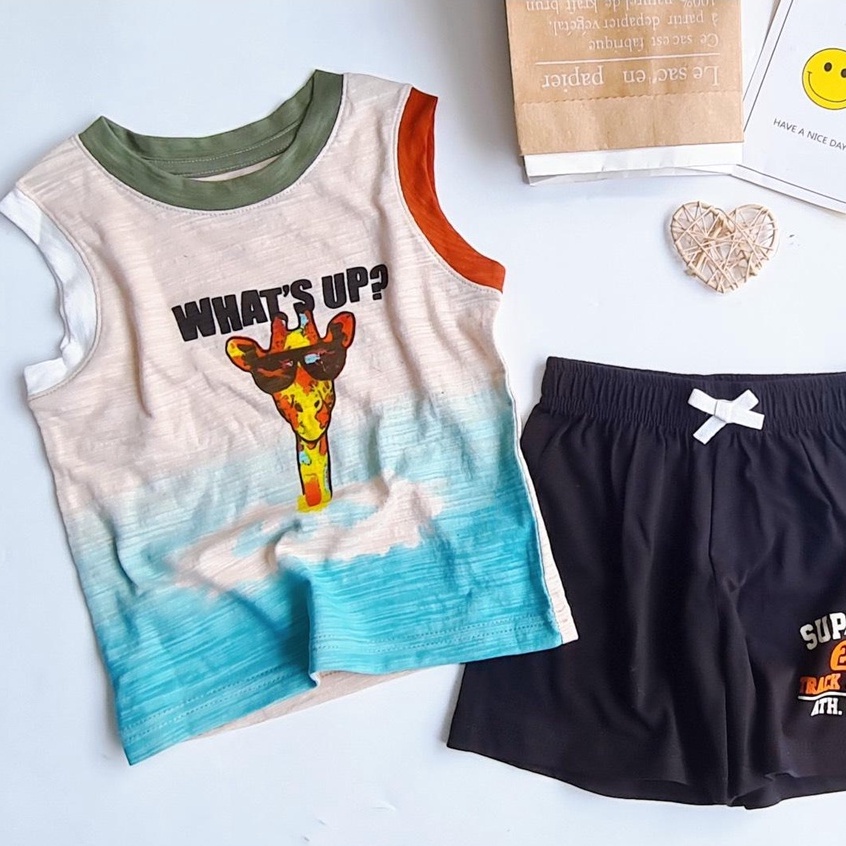 Đồ bộ sát nách bé trai viền cổ in hình mặc hè bé trai 1 2 3 4 5 6 tuổi MINTSCLOSET Mint's Closet - DB8055
