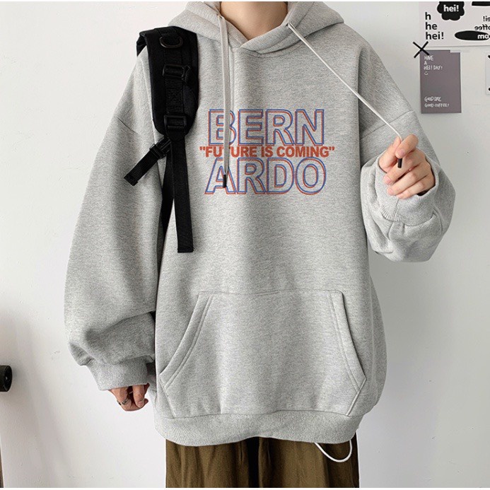 Áo Hoodie unisex in chữ BERN ARDO là điểm nhấn, chất nỉ bông 2 lớp, mũ 2 lớp dày dặn, phong cách ullzang