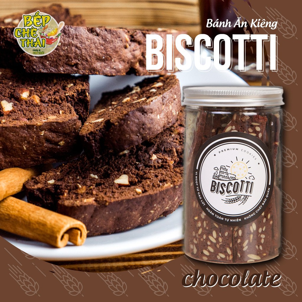 Bánh Biscotti Ăn Kiêng Mix 4 Vị Sữa Dừa Vani Chocolate Matcha - Hũ 250gr - Bếp Chè Thái