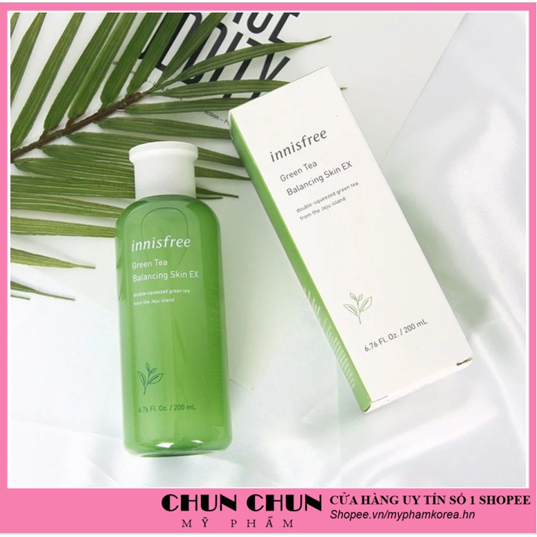 Nước hoa hồng dưỡng ẩm giảm dầu mụn se khít lỗ chân lông chiết xuất từ trà Xanh Innisfree Green Tea Skin EX 200ml