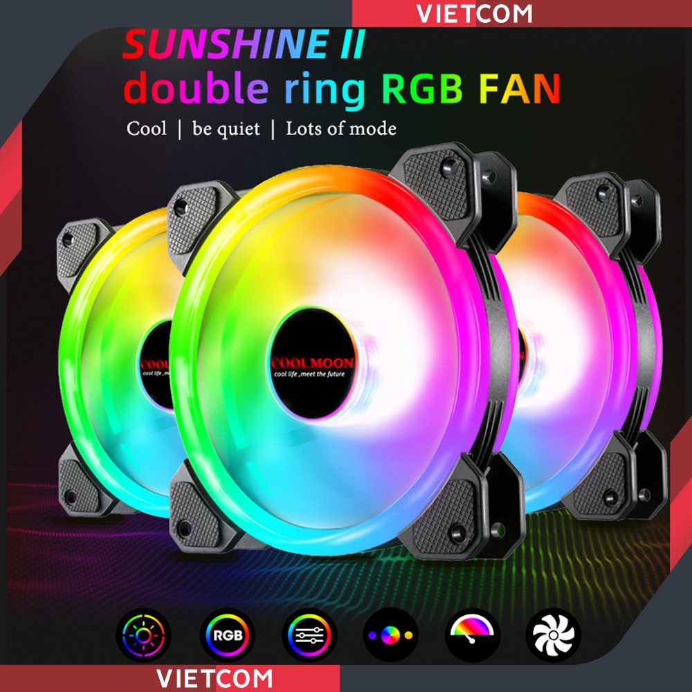 Fan Led RGB Coolmoon V4 - Led RGB Dual Ring (Led tâm + Led viền) - Đồng Bộ Hub Coolmoon