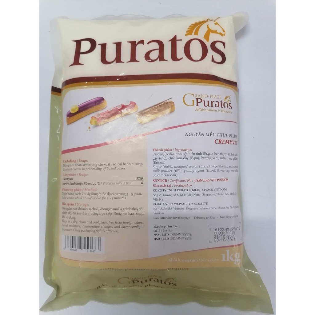 [Túi 1Kg – CREMYVIT ] BỘT TRỘN SẴN NHÂN KEM SU [VN] PURATOS Custard Cream Mixes