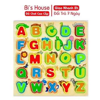 Bảng Học Chữ Cái Nổi In Hoa Song Ngữ Bằng Gỗ Giúp Bé Học Tiếng Anh - đồ chơi thông minh Bi House