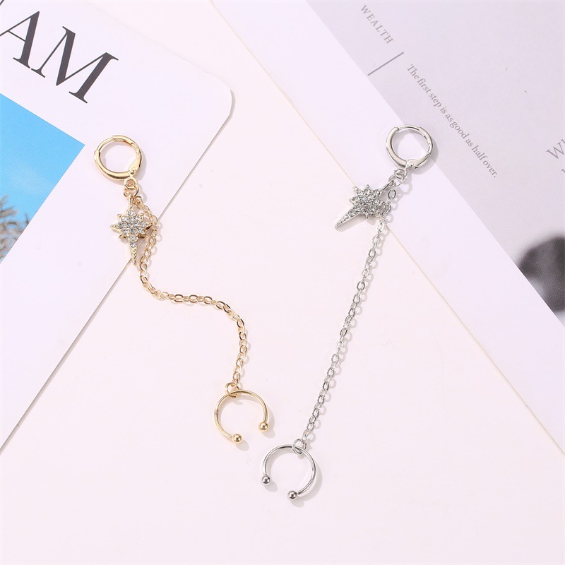 Khuyên tai kẹp mặt hình ngôi sao đính đá cubic zircon nhân tạo thời trang Hàn Quốc dễ thương cho nữ