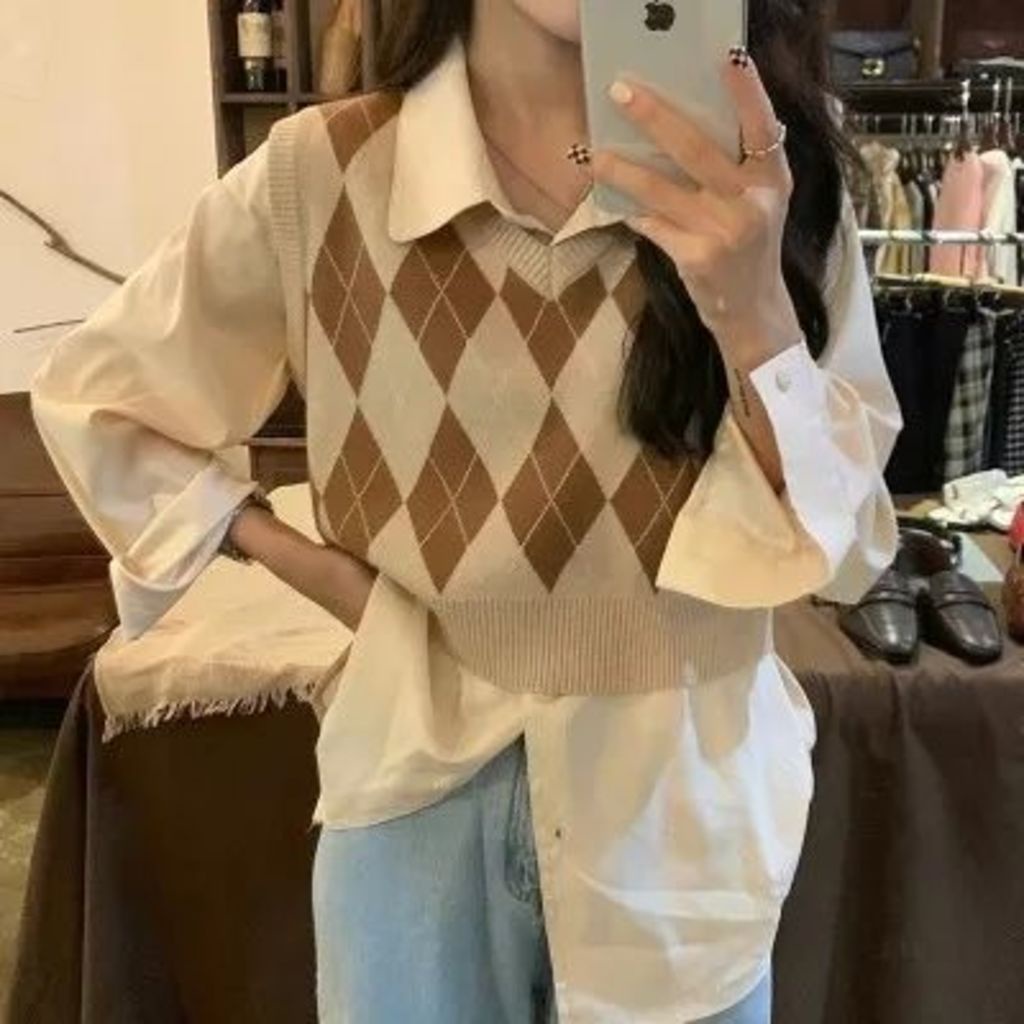 Áo Dệt Kim Sát Nách Cổ Chữ v Đính Đá Giả Kim Cương Phong Cách Hàn Quốc Dành Cho Nữ