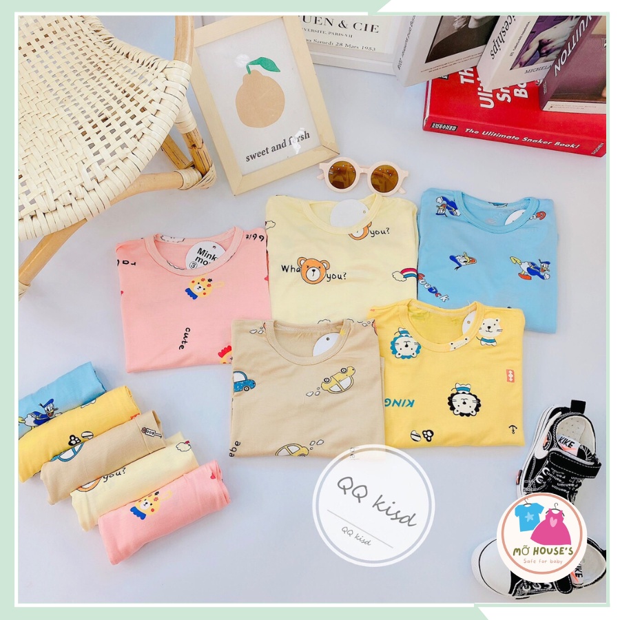 Bộ thun lạnh dài tay minky mom họa tiết dễ thương cho bé trai, bé gái BBT06
