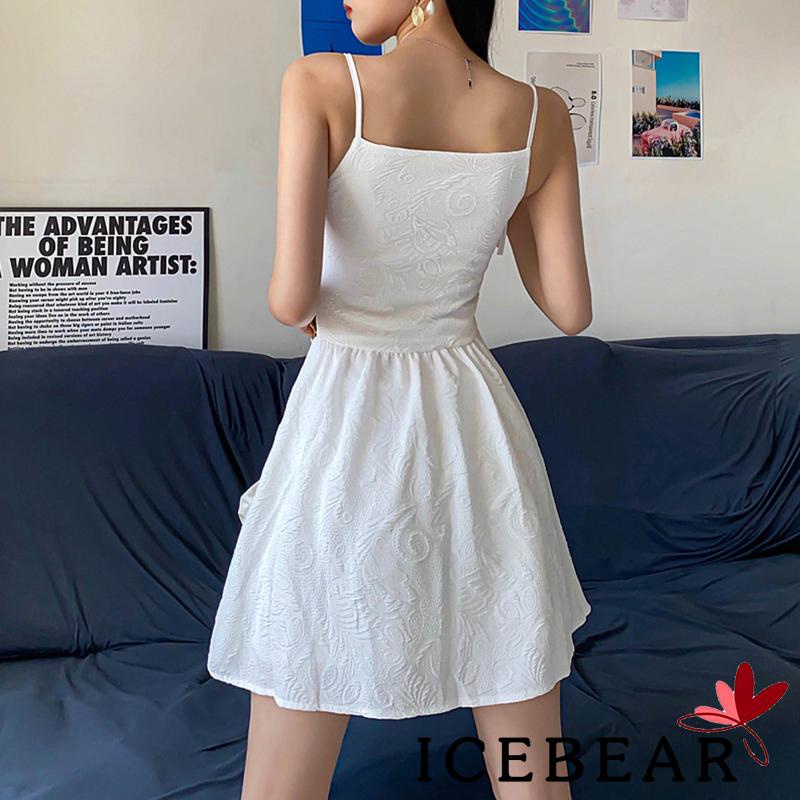 Đầm Hai Dây Dáng Chữ A Lưng Cao Màu Trơn Họa Tiết Kẻ Sọc Đính Nơ Cho Nữ