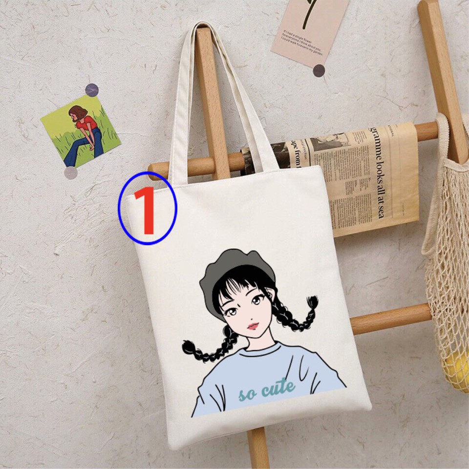 Túi tote vải đeo chéo Hàn Quốc đi học đi chơi ( NHẬN IN HÌNH THEO YÊU CẦU LÊN TÚI qua tin nhắn)
