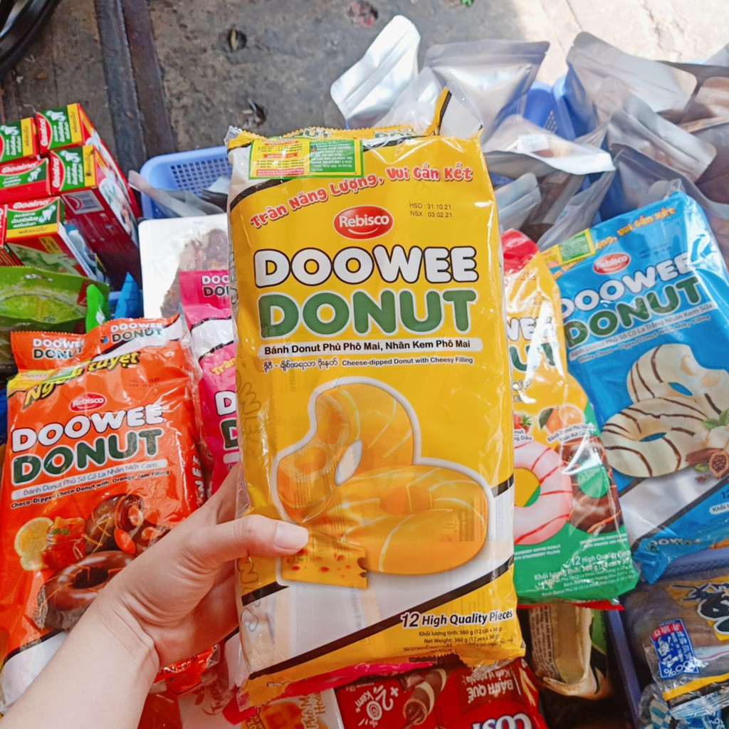 Bánh Donut Doowee Kem Đủ Hương Vị Gói 12 cái 360g