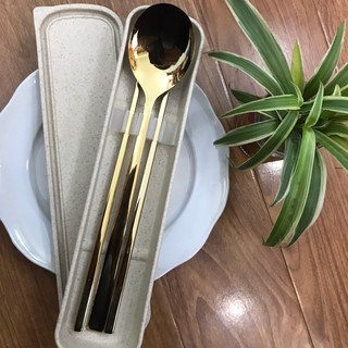 Combo 2 Món Muỗng Đũa Inox Cao Cấp Phủ Bóng Mạ Vàng Sang Trọng,hộp nhựa PP
