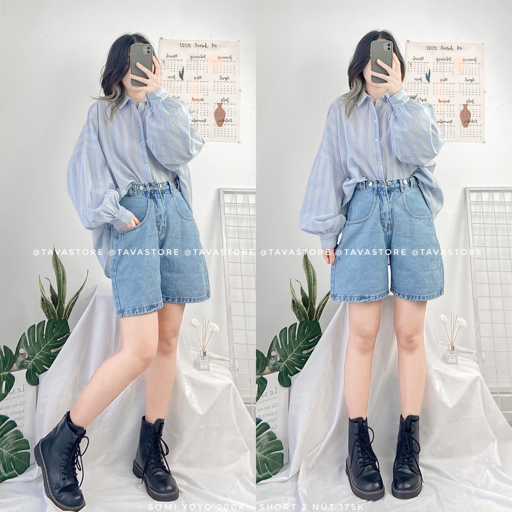 Quần short jean 2 nút