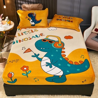 Bộ ga gối nỉ nhung 3 món khủng long vàng