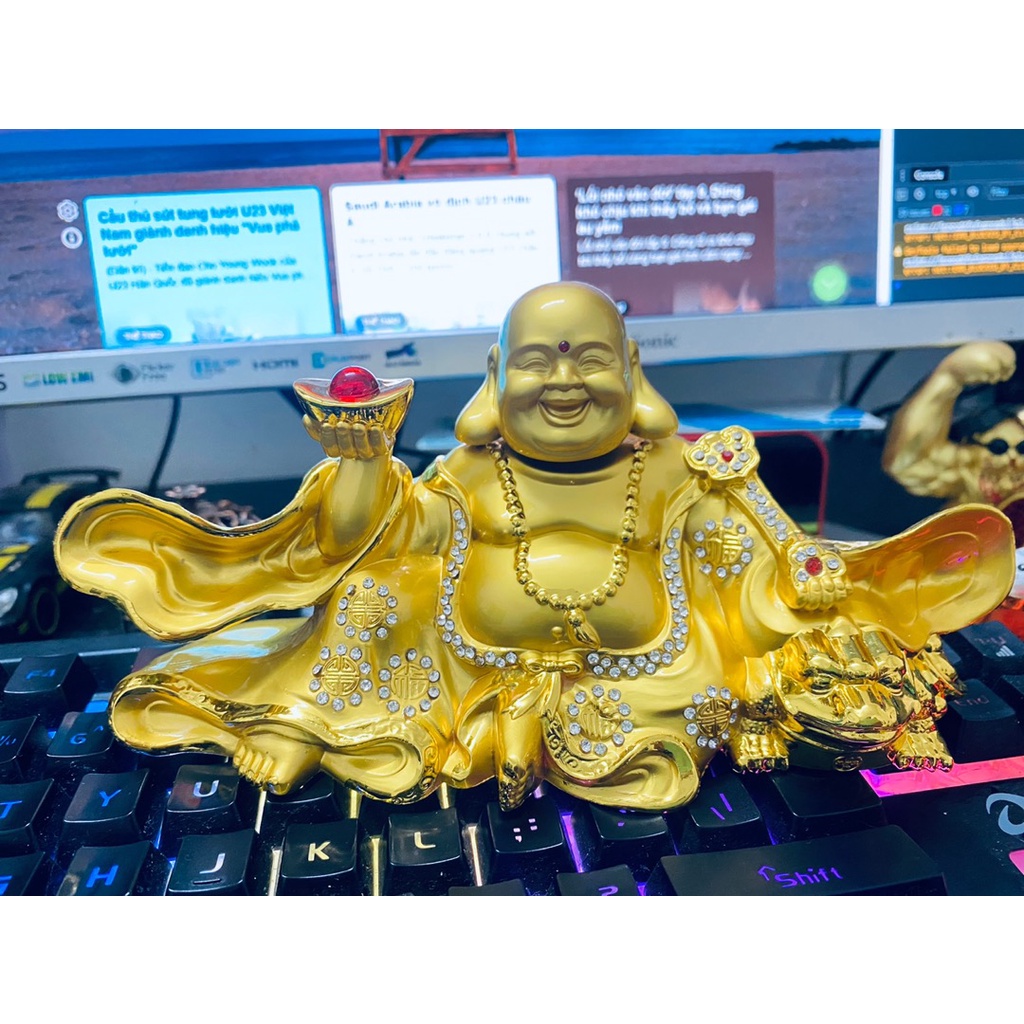 Tượng Phật Di Lặc Vật Phẩm Phong Thủy - Tượng Phật Mạ Vàng Trang Trí Taplo, Bàn Làm Việc