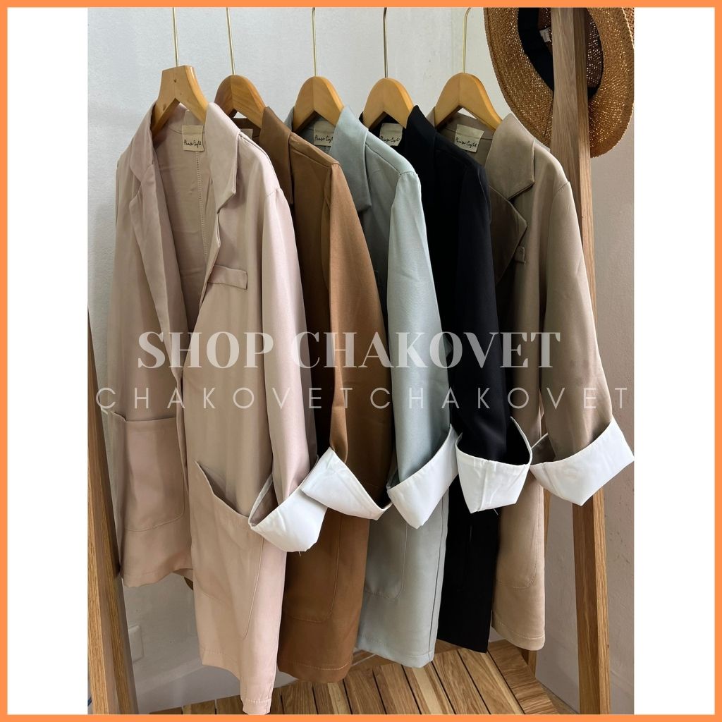 Áo blazer nữ khoác ngoài A8238 kiểu áo tay lỡ 1 lớp  dáng suông rộng thích hợp mùa xuân hè - CHAKOVET