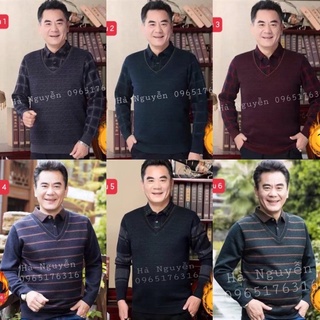 Áo len phối sơ mi lót nỉ lông cho bố (CÓ SẴN, hàng loại 1)