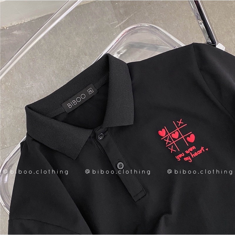 BIBOO - Áo polo có cổ tay ngắn form unisex nam nữ YOU WON MY HEART chất liệu cotton cao cấp