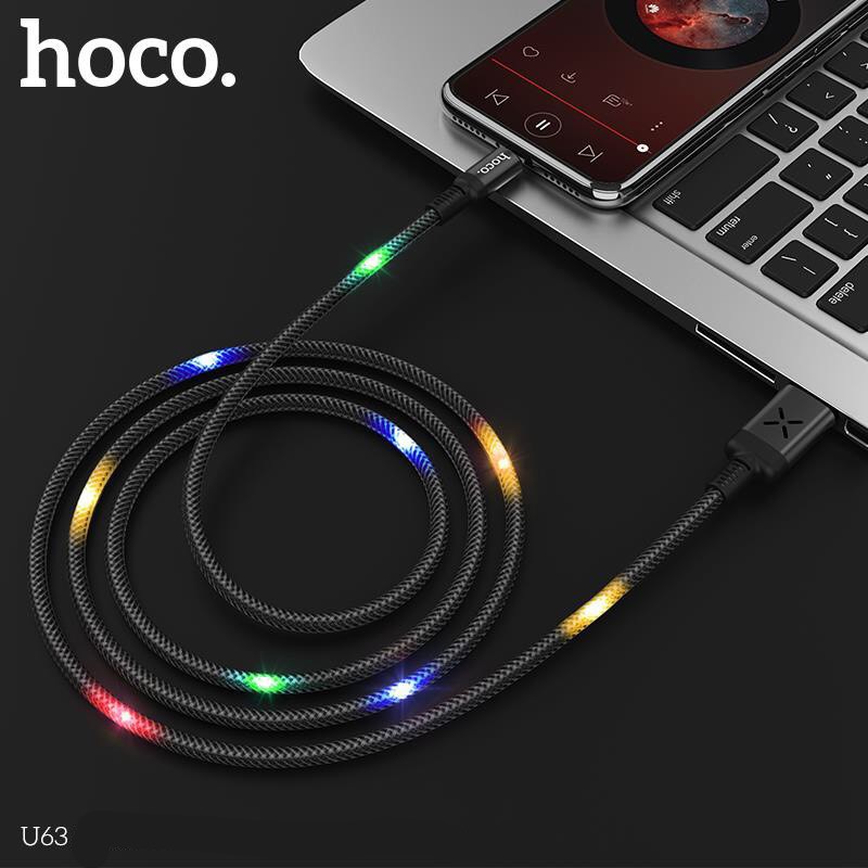 Cáp sạc phát sáng Hoco U63 hỗ trợ sạc nhanh và truyền dữ liệu - Đủ các mã cho các dòng điện thoại Iphone và Android