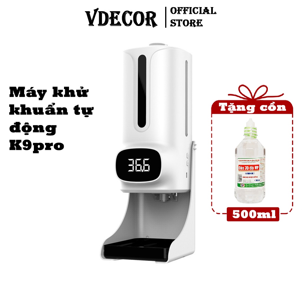 Máy sát khuẩn tự động Vdecor k9 pro ,máy đo thân nhiệt 2 trong 1 độ chính xác cao ( tặng cồn)