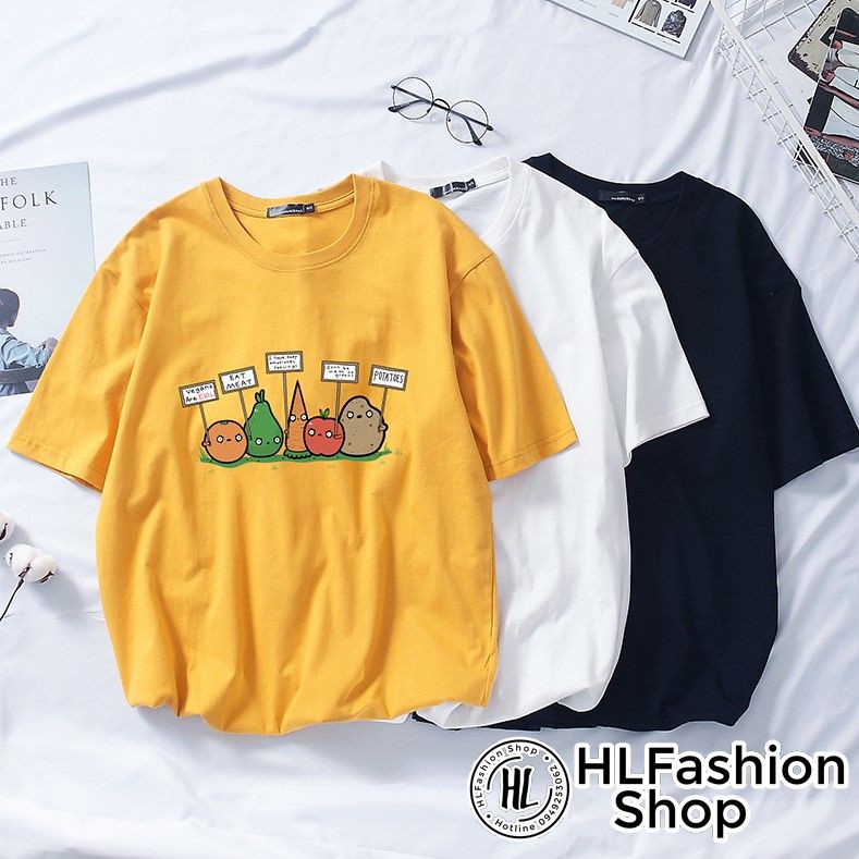 Áo thun tay lỡ form rộng 5 khoai tây cà rốt đáng yêu kute, áo phông size HLFashion