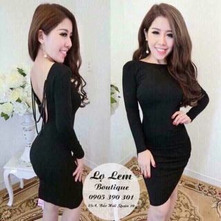 Đầm body tay dài hở lưng dây chuỗi