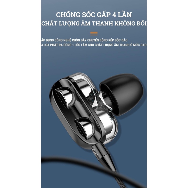 Tai nghe nhét tai có dây có mic lõi tứ cuộn dây chuyển động kép EOR X12 | Loa siêu trầm, tai nghe loa siêu trầm đa năng