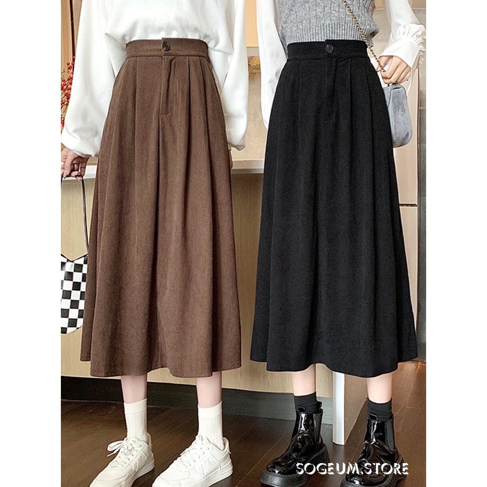 Chân váy dài lưng cao chất nhung tăm, chân váy dáng xòe tiểu thư vintage - sogeum.store | BigBuy360 - bigbuy360.vn